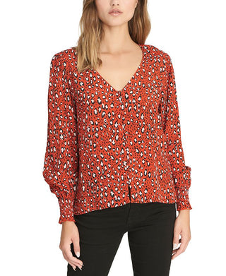 Sanctuary Women's Noelle Smocked Sleeve Top Red Size -XXS