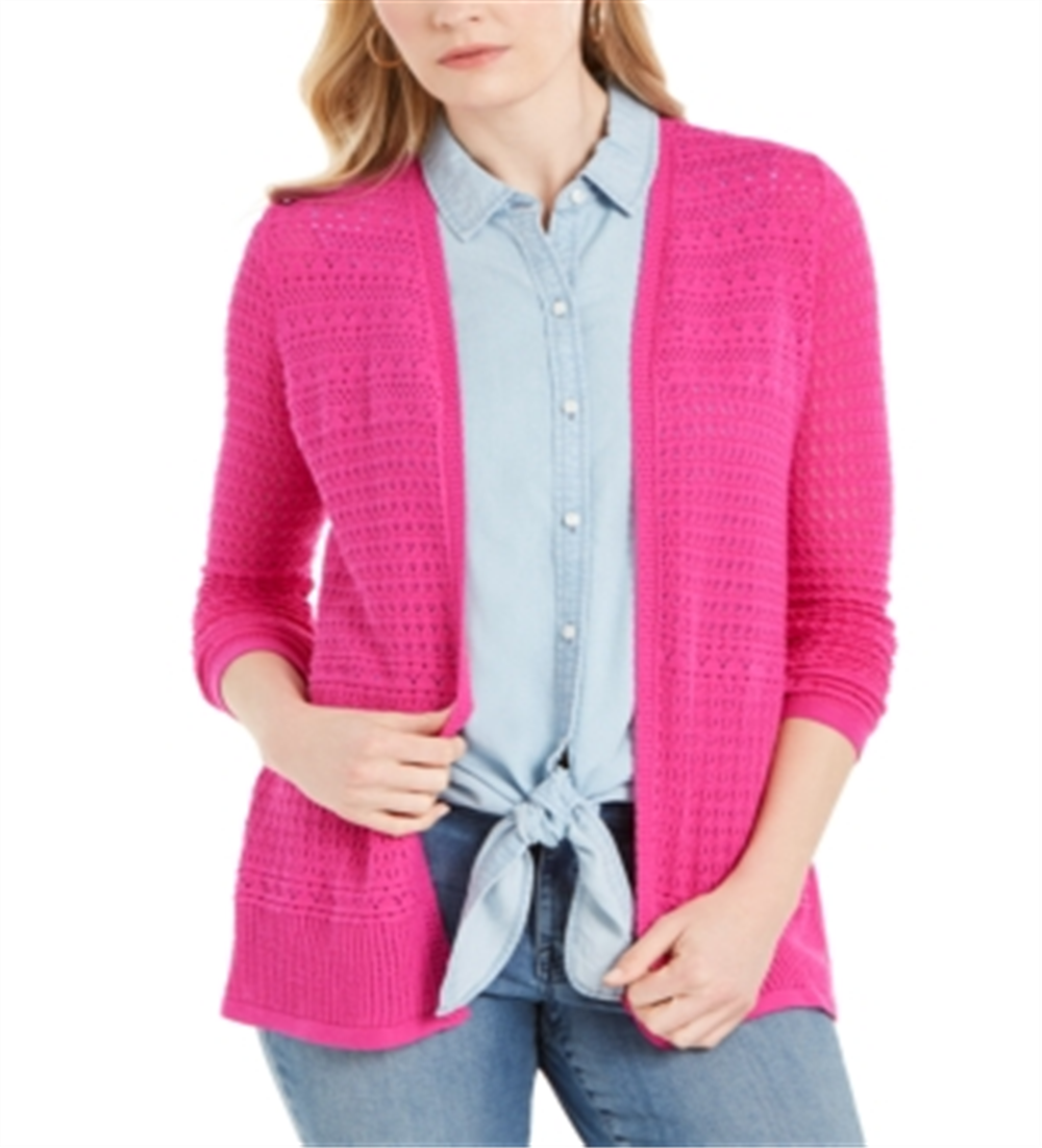 Charter Club Women's Open Front Pointelle Cardigan Pink Size X-Small