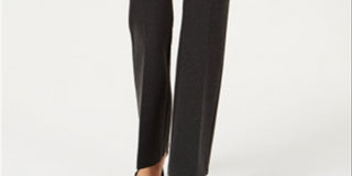 Alfani Women's Faux Leather Trim Wide Leg Trousers Black Size 8 Petite