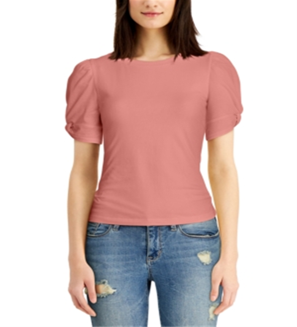 Derek Heart Junior's Twisted Puff Sleeve Top Brown Size Small