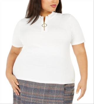 Calvin Klein Women's Plus Zip Neck Top White Size 2X