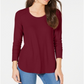 INC International Concepts Women's Ribbed Long Sleeve T-Shirt Red Size Small