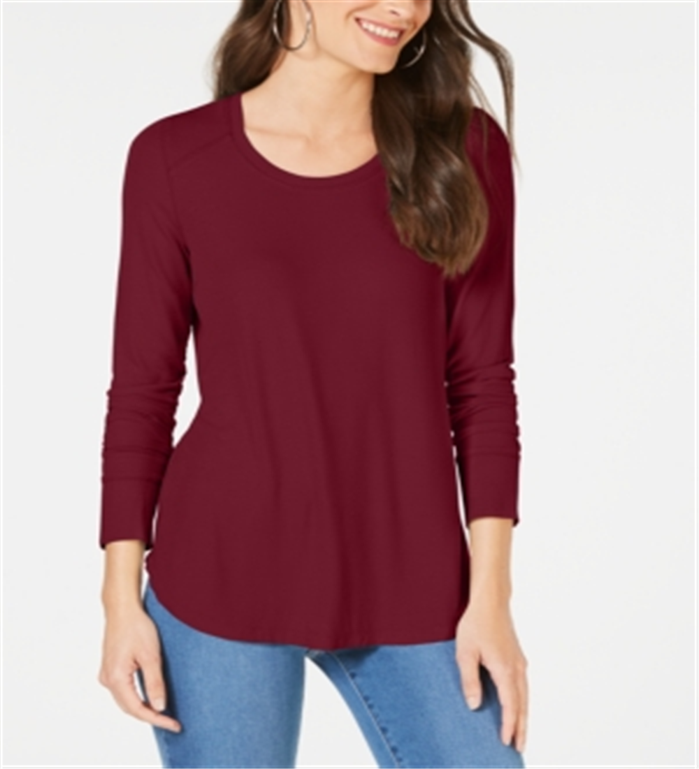 INC International Concepts Women's Ribbed Long Sleeve T-Shirt Red Size Small