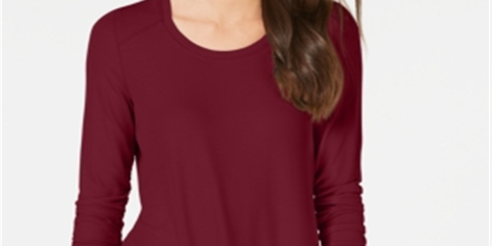 INC International Concepts Women's Ribbed Long Sleeve T-Shirt Red Size Small