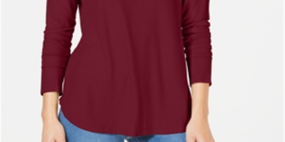 INC International Concepts Women's Ribbed Long Sleeve T-Shirt Red Size Small
