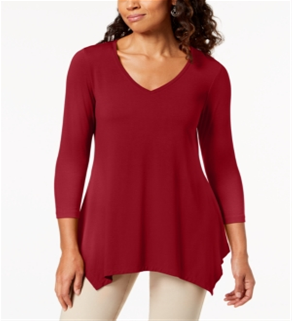 JM Collection Women's V Neck Handkerchief Hem Top Red Size X-Small