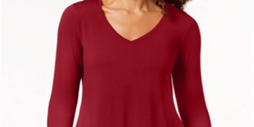 JM Collection Women's V Neck Handkerchief Hem Top Red Size X-Small