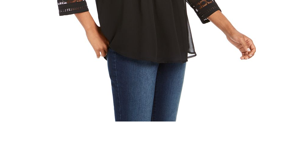 Charter Club Women's Solid Knit Pintuck Top -Black Size S