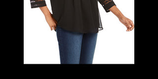 Charter Club Women's Solid Knit Pintuck Top -Black Size S