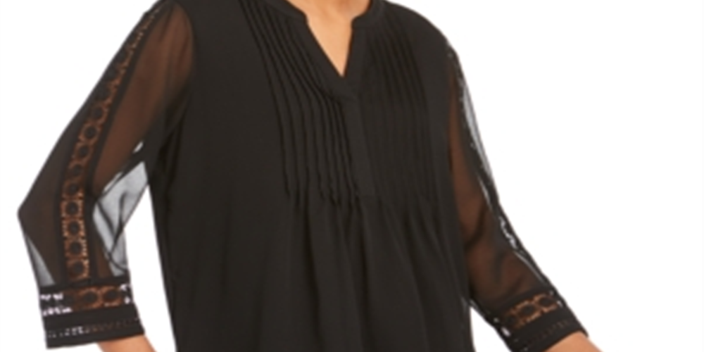 Charter Club Women's Solid Knit Pintuck Top -Black Size S