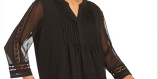 Charter Club Women's Solid Knit Pintuck Top -Black Size S