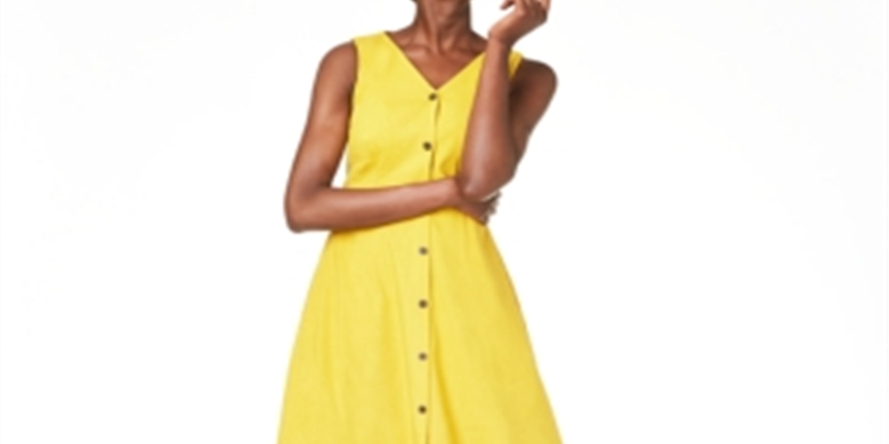 Alfani Women's Button Through MIDI Dress Yellow Size 4 Petite