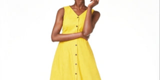 Alfani Women's Button Through MIDI Dress Yellow Size 4 Petite