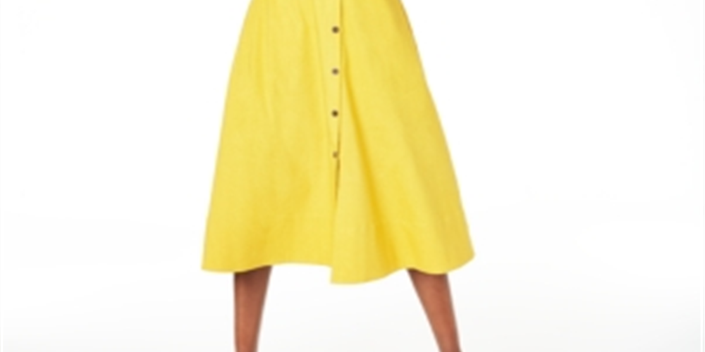 Alfani Women's Button Through MIDI Dress Yellow Size 4 Petite