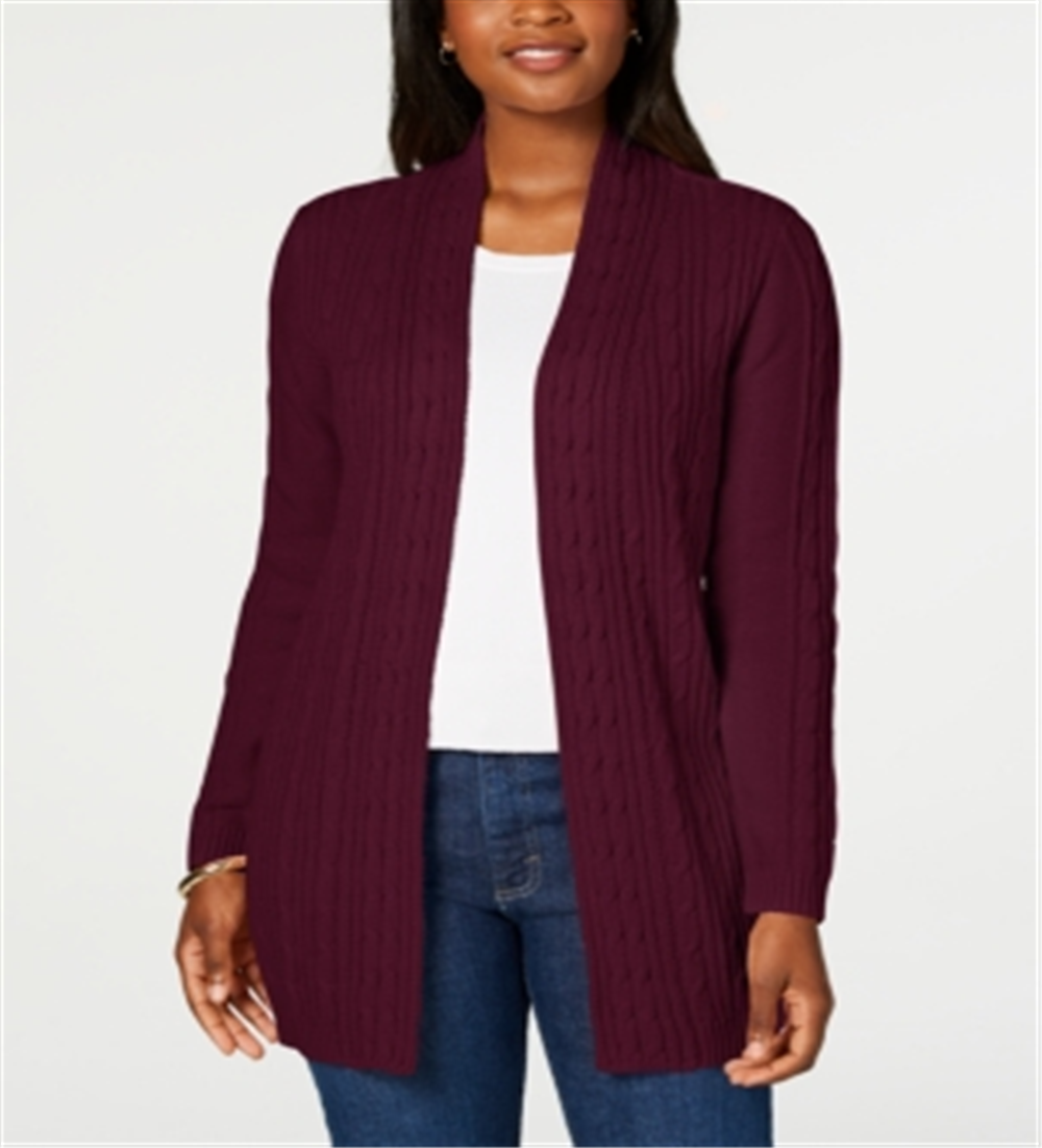 Karen Scott Women's Cable Knit Cardigan Maroon Size S