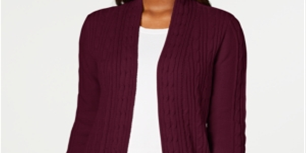 Karen Scott Women's Cable Knit Cardigan Maroon Size S