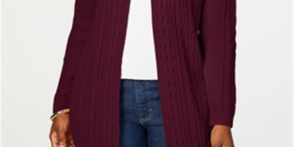 Karen Scott Women's Cable Knit Cardigan Maroon Size S