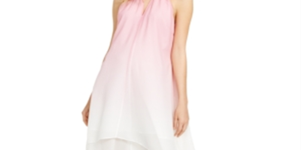 INC International Concepts Women's Tie Dye Keyhole Halter Dress Pink Size XL