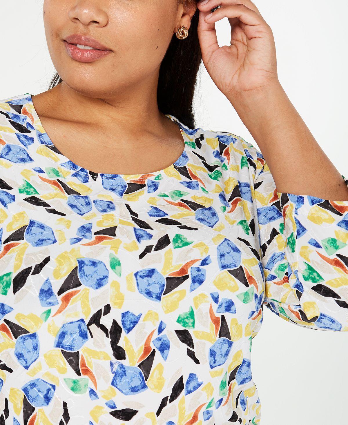 JM Collection Women's Plus Printed Jacquard Top White Size 0X