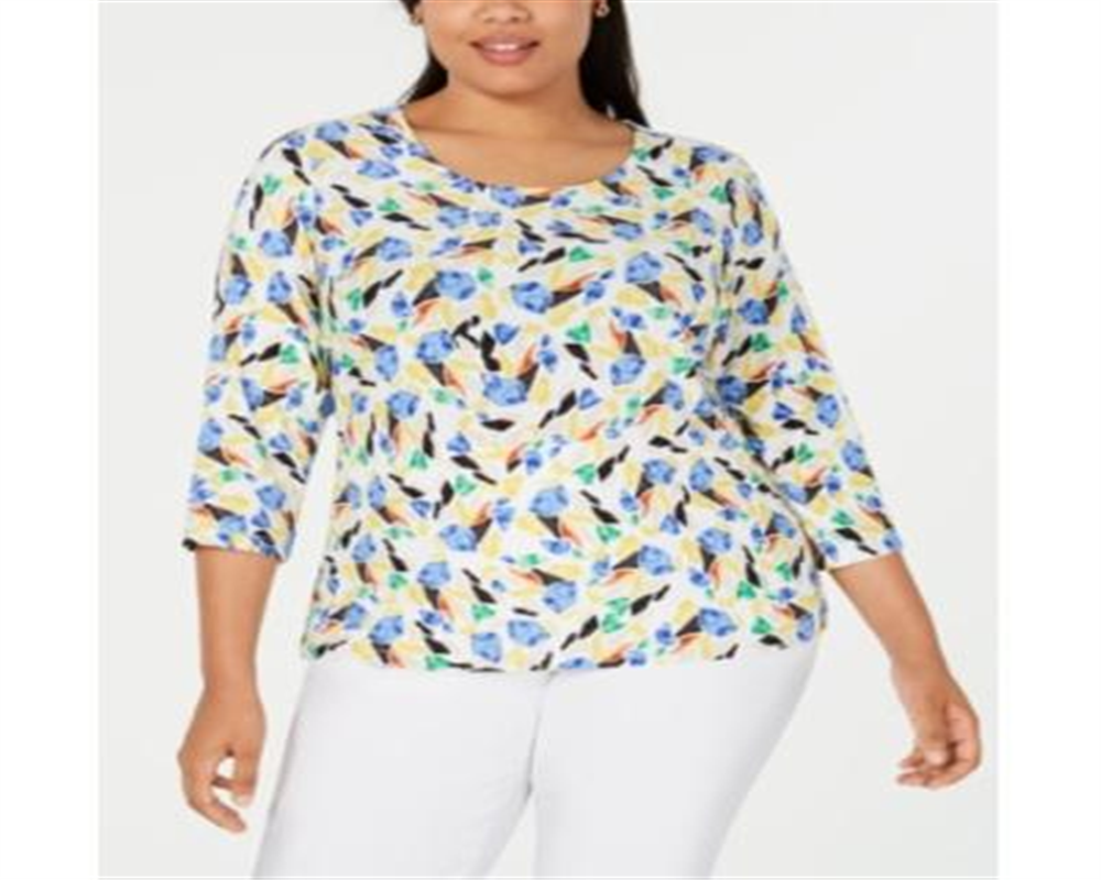 JM Collection Women's Plus Printed Jacquard Top White Size 0X