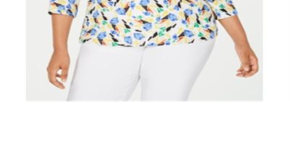 JM Collection Women's Plus Printed Jacquard Top White Size 0X