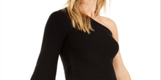 Bar III Women's One Shoulder Volume Sleeve Sweater Black Size Large
