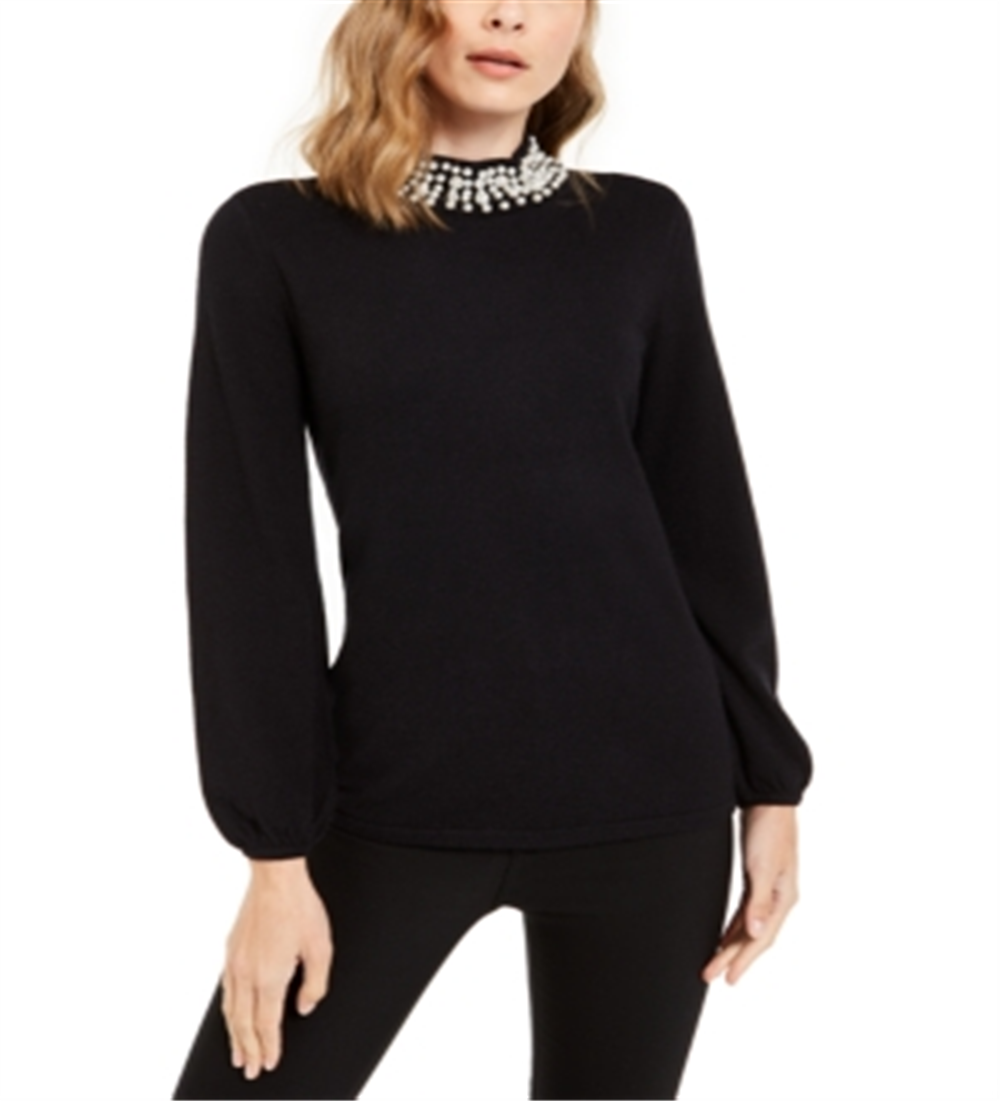 Alfani Women's Pearl Neck Blouson Sweater Black Size X-Small