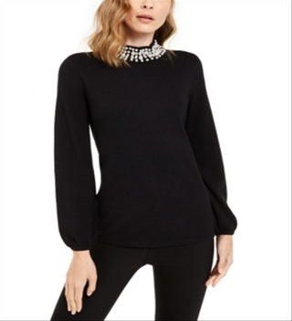 Alfani Women's Pearl Neck Blouson Sweater Black Size X-Small
