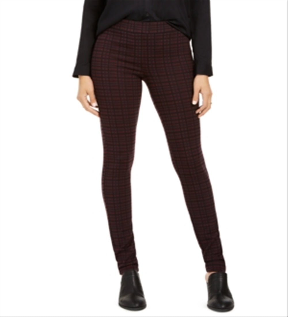 Style & Co Women's Plaid Ponte Legging Wine Size Petite M