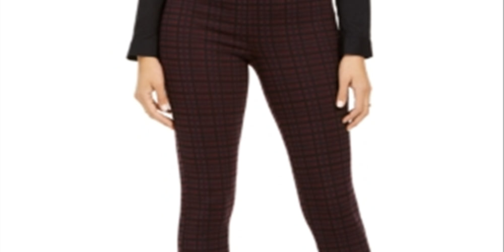 Style & Co Women's Plaid Ponte Legging Wine Size Petite M