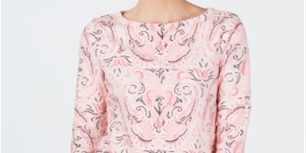 Charter Club Women's Pima Cotton Button Shoulder Printed Top Pink Size Petite Small