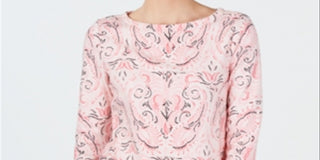 Charter Club Women's Pima Cotton Button Shoulder Printed Top Pink Size Petite Small