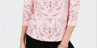 Charter Club Women's Pima Cotton Button Shoulder Printed Top Pink Size Petite Small
