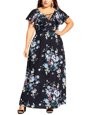 City Chic Women's Plus Blooms Maxi Dress Black Size 18W