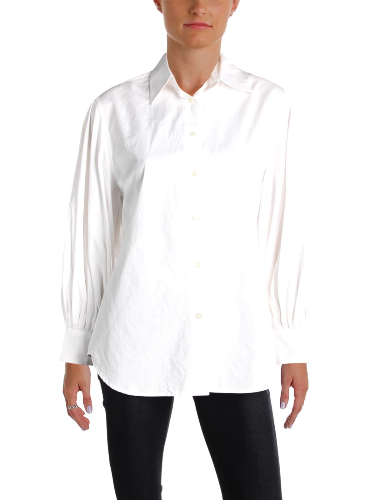 Ralph Lauren Women's Classic Long Sleeve No Iron Button Down Shirt White Size Large