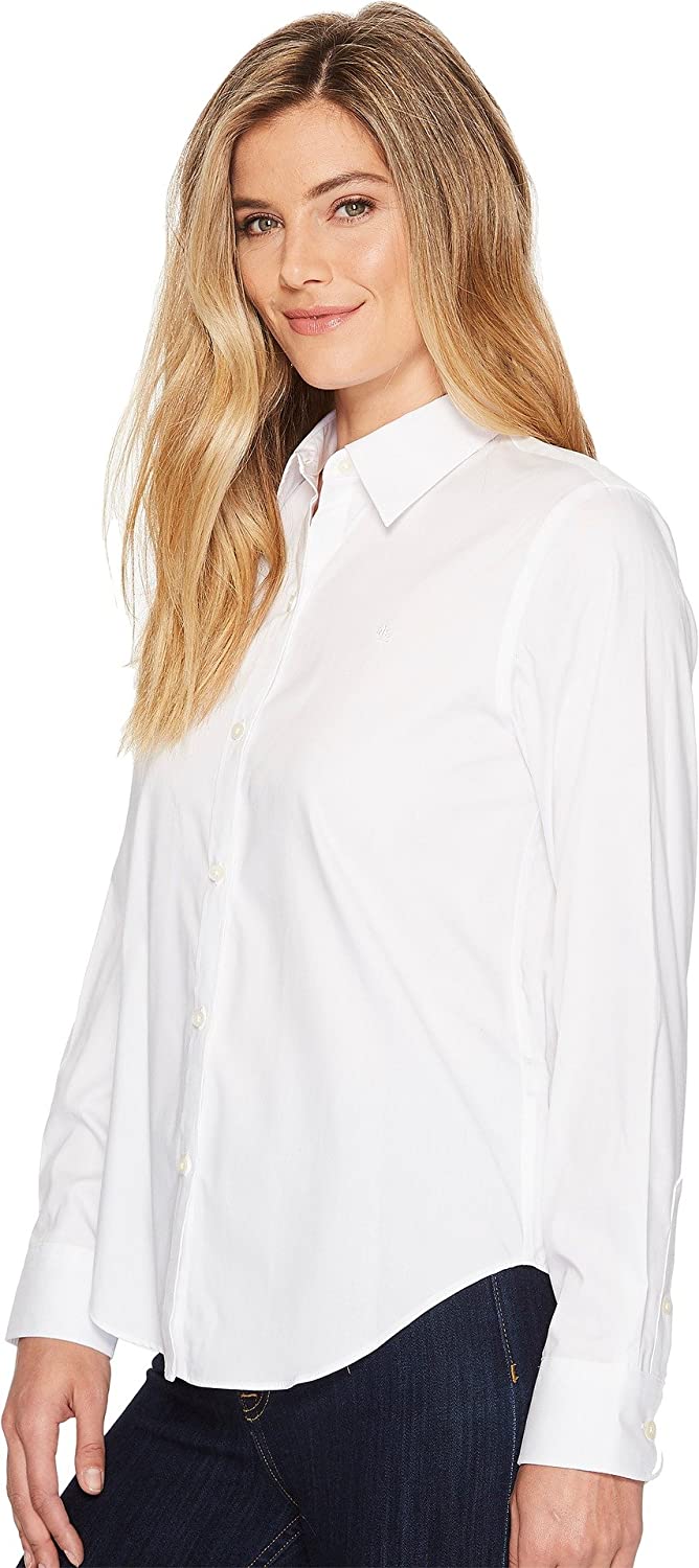 Ralph Lauren Women's Classic Long Sleeve No Iron Button Down Shirt White Size Large