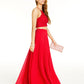 City Studios Junior's 2 Pc Glitter Lace Top & Chiffon Maxi Skirt Red Size 9