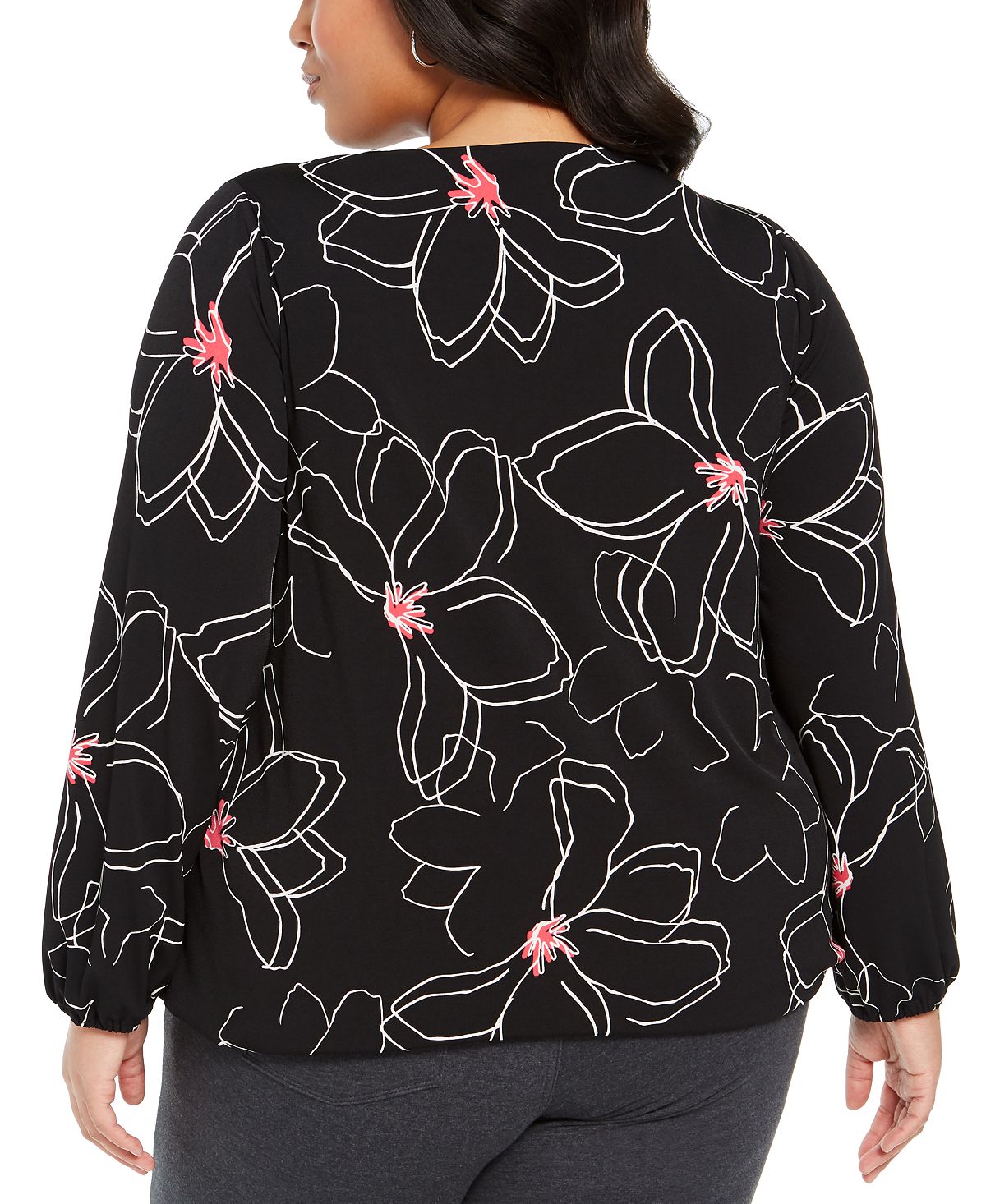 Alfani Women's Plus Printed Surplice Neck Blouse Black Size 0X