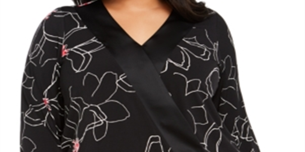 Alfani Women's Plus Printed Surplice Neck Blouse Black Size 0X