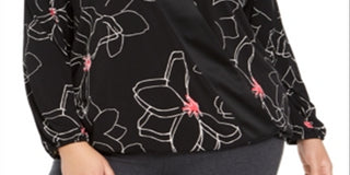 Alfani Women's Plus Printed Surplice Neck Blouse Black Size 0X