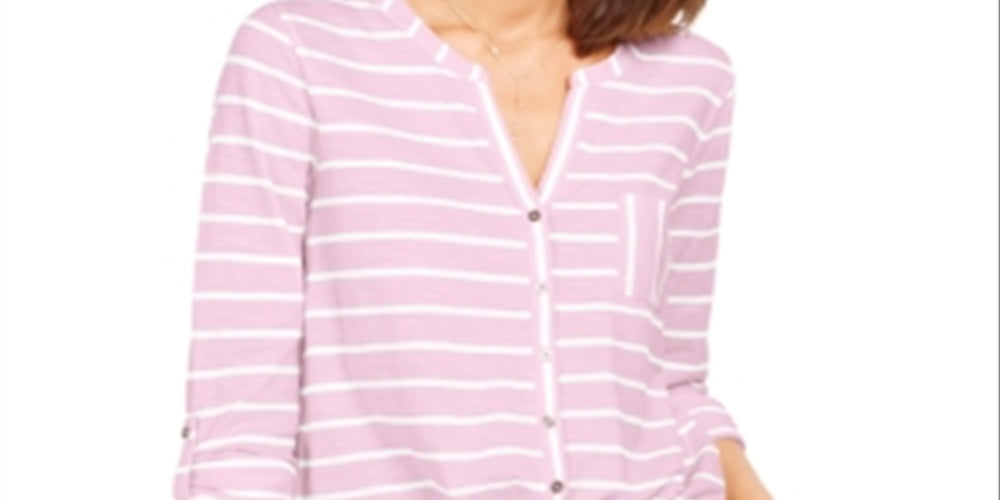 Style & Co Women's Printed Tie Front Top Pink Size Small