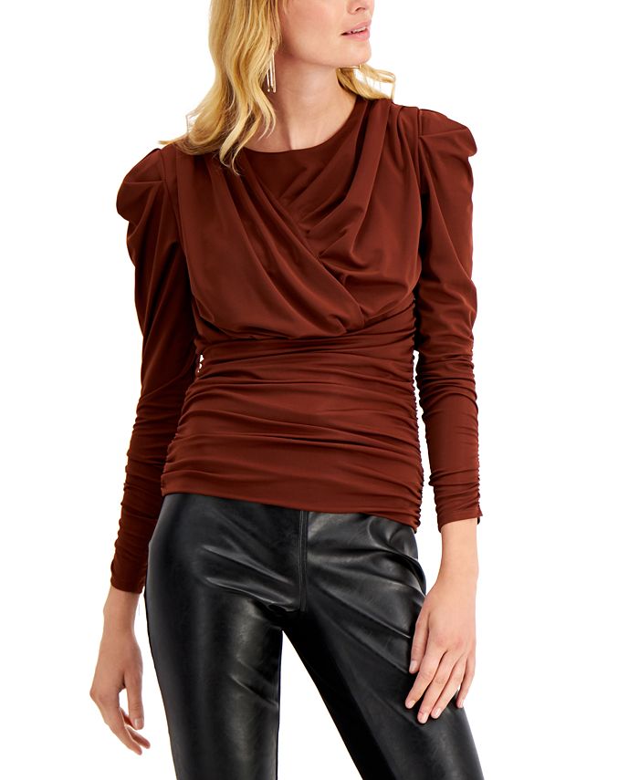 INC International Concepts Women's Ruched Pullover Blouse Purple Size Small