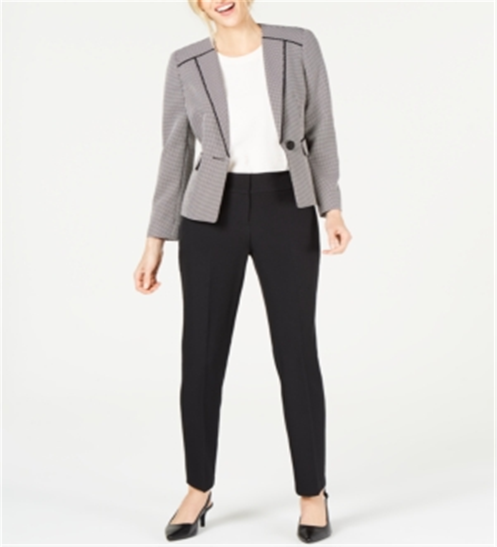 Le Suit Women's Birdseye One Button Pant Suit -Black Size 2 Petite