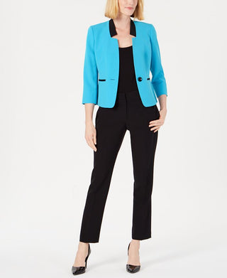 Le Suit Women's Shawl Collar Pantsuit Blue Size 2 Petite