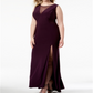 Morgan & Company Women's Trendy Plus Mesh Inset Gown Purple Size 16W
