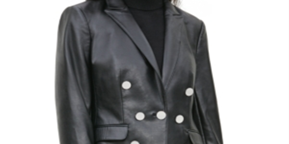 Calvin Klein Women's Faux Leather Button Blazer Black Size 2