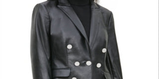 Calvin Klein Women's Faux Leather Button Blazer Black Size 2