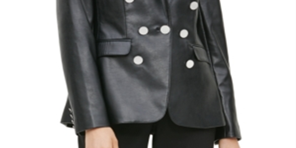 Calvin Klein Women's Faux Leather Button Blazer Black Size 2