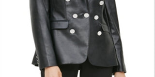 Calvin Klein Women's Faux Leather Button Blazer Black Size 2