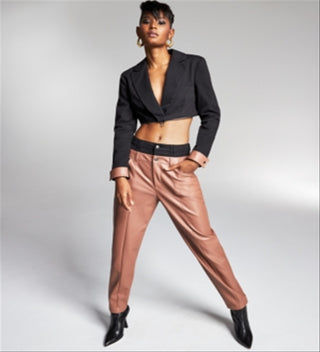 Bar III Women's Double-Waistband Faux-Leather Pants Brown Size XXXL